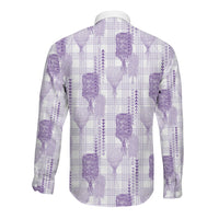 Aloha Hawaii Vintage Kahili Pa'a Lima Long Sleeve Button Shirt Palaka Print Pastel Lavender LT7 - Polynesian Pride