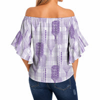 Aloha Hawaii Vintage Kahili Pa'a Lima Off Shoulder Wrap Waist Top Palaka Print Pastel Lavender LT7 - Polynesian Pride