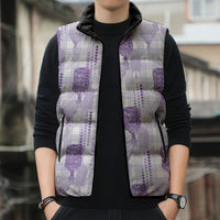 Aloha Hawaii Vintage Kahili Pa'a Lima Sleeveless Puffer Jacket Palaka Print Pastel Lavender