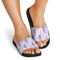 Aloha Hawaii Vintage Kahili Pa'a Lima Slide Sandals Palaka Print Pastel Lavender