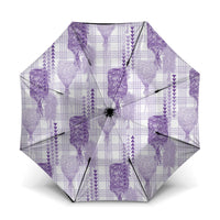Aloha Hawaii Vintage Kahili Pa'a Lima Umbrella Palaka Print Pastel Lavender