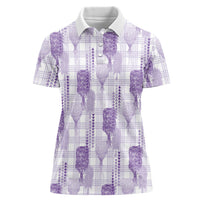 Aloha Hawaii Vintage Kahili Pa'a Lima Women Polo Shirt Palaka Print Pastel Lavender