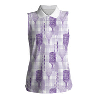 Aloha Hawaii Vintage Kahili Pa'a Lima Women Sleeveless Polo Shirt Palaka Print Pastel Lavender