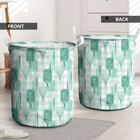 Aloha Hawaii Vintage Kahili Pa'a Lima Laundry Basket Palaka Print Mossy Teal
