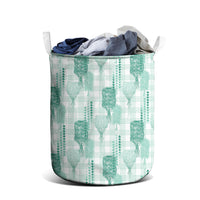 Aloha Hawaii Vintage Kahili Pa'a Lima Laundry Basket Palaka Print Mossy Teal