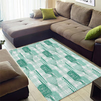 Aloha Hawaii Vintage Kahili Pa'a Lima Area Rug Palaka Print Mossy Teal