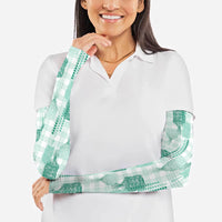 Aloha Hawaii Vintage Kahili Pa'a Lima Arm Sleeves Palaka Print Mossy Teal