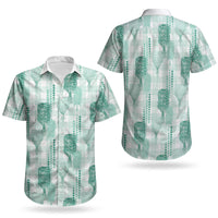 Aloha Hawaii Vintage Kahili Pa'a Lima Couples Matching Mermaid Dress and Hawaiian Shirt Palaka Print Mossy Teal