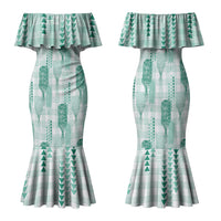 Aloha Hawaii Vintage Kahili Pa'a Lima Family Matching Mermaid Dress and Hawaiian Shirt Palaka Print Mossy Teal LT7 Mom's Dress Mossy Teal - Polynesian Pride
