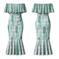 Aloha Hawaii Vintage Kahili Pa'a Lima Family Matching Mermaid Dress and Hawaiian Shirt Palaka Print Mossy Teal