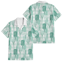 Aloha Hawaii Vintage Kahili Pa'a Lima Family Matching Off Shoulder Maxi Dress and Hawaiian Shirt Palaka Print Mossy Teal LT7 Dad's Shirt - Short Sleeve Mossy Teal - Polynesian Pride