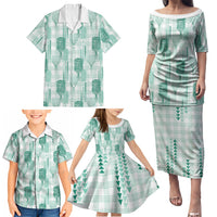Aloha Hawaii Vintage Kahili Pa'a Lima Family Matching Puletasi and Hawaiian Shirt Palaka Print Mossy Teal LT7 - Polynesian Pride