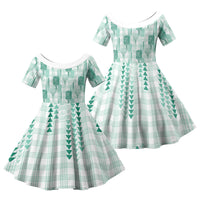 Aloha Hawaii Vintage Kahili Pa'a Lima Family Matching Puletasi and Hawaiian Shirt Palaka Print Mossy Teal LT7 Daughter's Dress Mossy Teal - Polynesian Pride