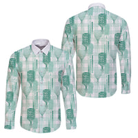 Aloha Hawaii Vintage Kahili Pa'a Lima Family Matching Short Sleeve Bodycon Dress and Hawaiian Shirt Palaka Print Mossy Teal LT7 Dad's Shirt - Long Sleeve Mossy Teal - Polynesian Pride