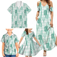 Aloha Hawaii Vintage Kahili Pa'a Lima Family Matching Summer Maxi Dress and Hawaiian Shirt Palaka Print Mossy Teal LT7 - Polynesian Pride