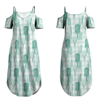 Aloha Hawaii Vintage Kahili Pa'a Lima Family Matching Summer Maxi Dress and Hawaiian Shirt Palaka Print Mossy Teal LT7 Mom's Dress Mossy Teal - Polynesian Pride