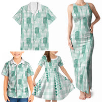 Aloha Hawaii Vintage Kahili Pa'a Lima Family Matching Tank Maxi Dress and Hawaiian Shirt Palaka Print Mossy Teal LT7 - Polynesian Pride