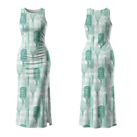 Aloha Hawaii Vintage Kahili Pa'a Lima Family Matching Tank Maxi Dress and Hawaiian Shirt Palaka Print Mossy Teal LT7 Mom's Dress Mossy Teal - Polynesian Pride