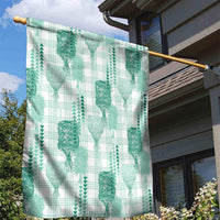 Aloha Hawaii Vintage Kahili Pa'a Lima Garden Flag Palaka Print Mossy Teal