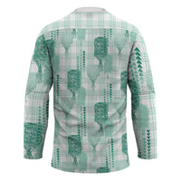 Aloha Hawaii Vintage Kahili Pa'a Lima Hockey Jersey Palaka Print Mossy Teal