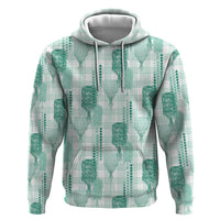 Aloha Hawaii Vintage Kahili Pa'a Lima Hoodie Palaka Print Mossy Teal