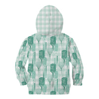 Aloha Hawaii Vintage Kahili Pa'a Lima Kid Hoodie Palaka Print Mossy Teal
