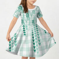 Aloha Hawaii Vintage Kahili Pa'a Lima Kid Short Sleeve Dress Palaka Print Mossy Teal
