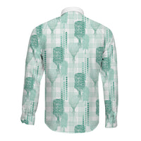 Aloha Hawaii Vintage Kahili Pa'a Lima Long Sleeve Button Shirt Palaka Print Mossy Teal LT7 - Polynesian Pride