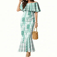 Aloha Hawaii Vintage Kahili Pa'a Lima Mermaid Dress Palaka Print Mossy Teal