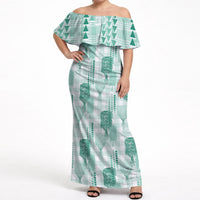 Aloha Hawaii Vintage Kahili Pa'a Lima Off Shoulder Maxi Dress Palaka Print Mossy Teal