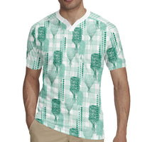 Aloha Hawaii Vintage Kahili Pa'a Lima Rugby Jersey Palaka Print Mossy Teal