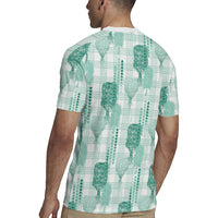 Aloha Hawaii Vintage Kahili Pa'a Lima Rugby Jersey Palaka Print Mossy Teal