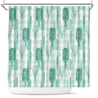 Aloha Hawaii Vintage Kahili Pa'a Lima Shower Curtain Palaka Print Mossy Teal
