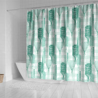 Aloha Hawaii Vintage Kahili Pa'a Lima Shower Curtain Palaka Print Mossy Teal