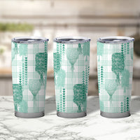 Aloha Hawaii Vintage Kahili Pa'a Lima Tumbler Cup Palaka Print Mossy Teal