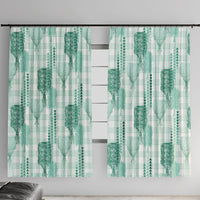 Aloha Hawaii Vintage Kahili Pa'a Lima Window Curtain Palaka Print Mossy Teal