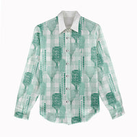 Aloha Hawaii Vintage Kahili Pa'a Lima Women Casual Shirt Palaka Print Mossy Teal