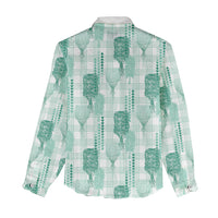 Aloha Hawaii Vintage Kahili Pa'a Lima Women Casual Shirt Palaka Print Mossy Teal