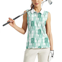 Aloha Hawaii Vintage Kahili Pa'a Lima Women Sleeveless Polo Shirt Palaka Print Mossy Teal