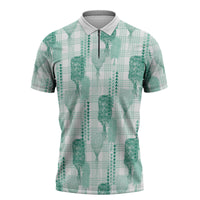 Aloha Hawaii Vintage Kahili Pa'a Lima Zipper Polo Shirt Palaka Print Mossy Teal LT7 Mossy Teal - Polynesian Pride
