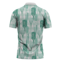 Aloha Hawaii Vintage Kahili Pa'a Lima Zipper Polo Shirt Palaka Print Mossy Teal LT7 - Polynesian Pride