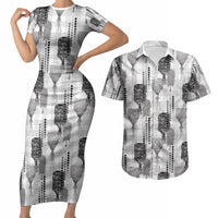 Aloha Hawaii Vintage Kahili Pa'a Lima Couples Matching Short Sleeve Bodycon Dress and Hawaiian Shirt Palaka Print Hinahina