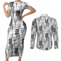 Aloha Hawaii Vintage Kahili Pa'a Lima Couples Matching Short Sleeve Bodycon Dress and Long Sleeve Button Shirt Palaka Print Hinahina