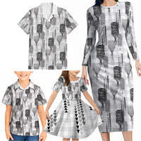 Aloha Hawaii Vintage Kahili Pa'a Lima Family Matching Long Sleeve Bodycon Dress and Hawaiian Shirt Palaka Print Hinahina LT7 - Polynesian Pride