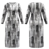 Aloha Hawaii Vintage Kahili Pa'a Lima Family Matching Long Sleeve Bodycon Dress and Hawaiian Shirt Palaka Print Hinahina LT7 Mom's Dress Gray - Polynesian Pride