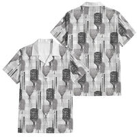 Aloha Hawaii Vintage Kahili Pa'a Lima Family Matching Long Sleeve Bodycon Dress and Hawaiian Shirt Palaka Print Hinahina LT7 Dad's Shirt - Short Sleeve Gray - Polynesian Pride