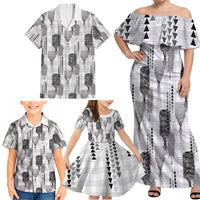 Aloha Hawaii Vintage Kahili Pa'a Lima Family Matching Off Shoulder Maxi Dress and Hawaiian Shirt Palaka Print Hinahina LT7 - Polynesian Pride
