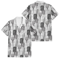 Aloha Hawaii Vintage Kahili Pa'a Lima Family Matching Off Shoulder Maxi Dress and Hawaiian Shirt Palaka Print Hinahina LT7 Dad's Shirt - Short Sleeve Gray - Polynesian Pride