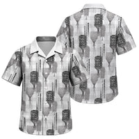 Aloha Hawaii Vintage Kahili Pa'a Lima Family Matching Off Shoulder Maxi Dress and Hawaiian Shirt Palaka Print Hinahina LT7 Son's Shirt Gray - Polynesian Pride