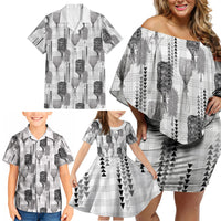 Aloha Hawaii Vintage Kahili Pa'a Lima Family Matching Off Shoulder Short Dress and Hawaiian Shirt Palaka Print Hinahina LT7 - Polynesian Pride